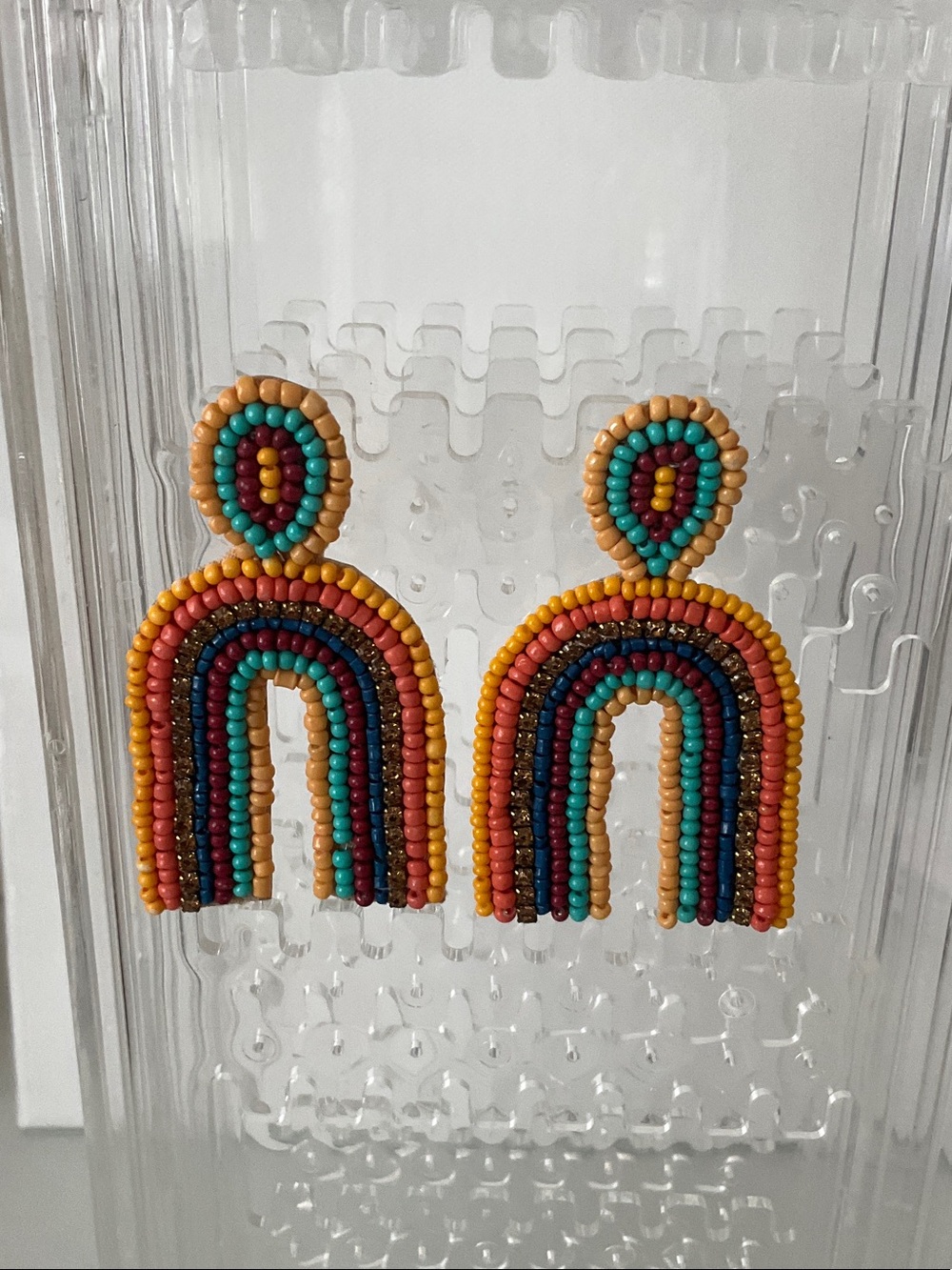 Handmade Beaded Rainbow Dangle Earrings